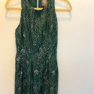 Vince Camuto green and silver lace mini cocktail dress